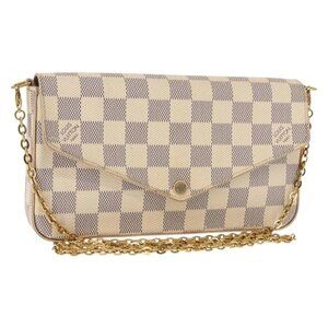 LOUIS VUITTON Damier Azur Pochette Felicie Chain Wallet N63106 LV Auth 148308